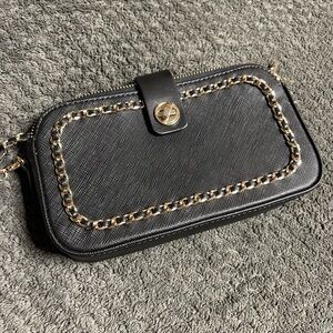 Zara Black Crossbody with Gold Chain Trim